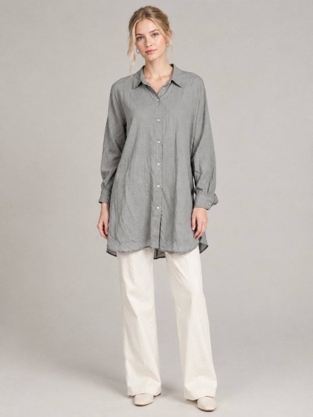 NWT J. Jill Tunic Button-Down Shirt Pearl Gray 3X #A4578
